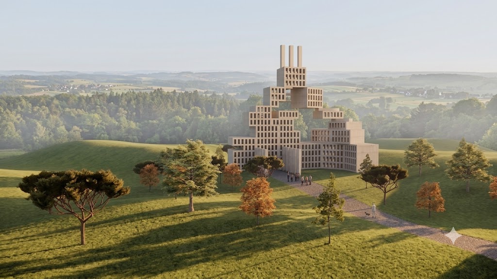 Perspective render 1, aerial approach